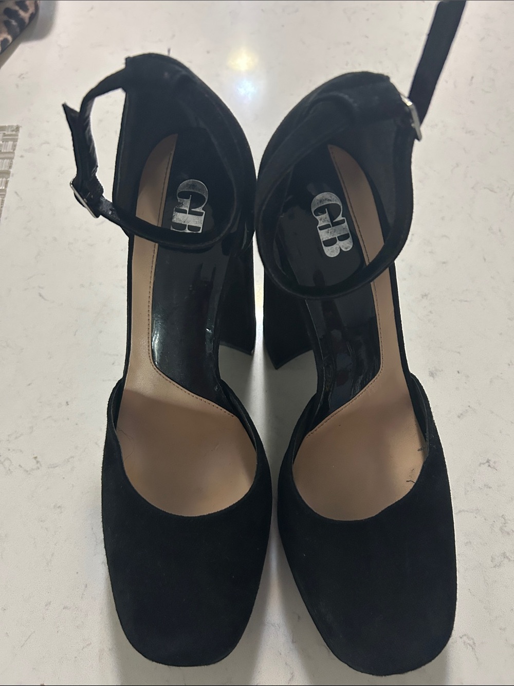 Gianni Bini Black Suede Ankle-Strap Block Heels new no box